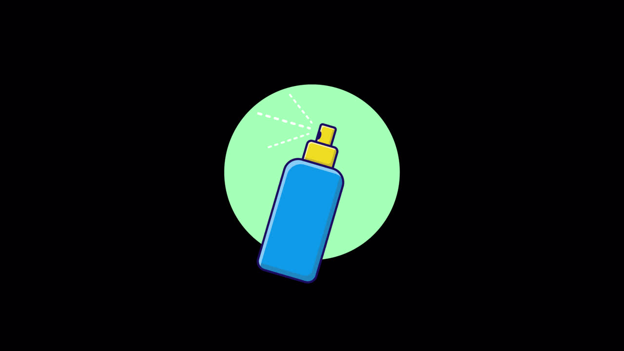 Illustrazione animata di un flacone spray che nebulizza.