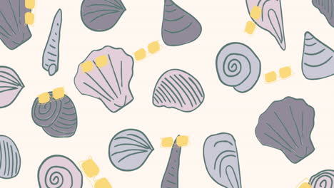 animation of multiple sea shells on yellow background