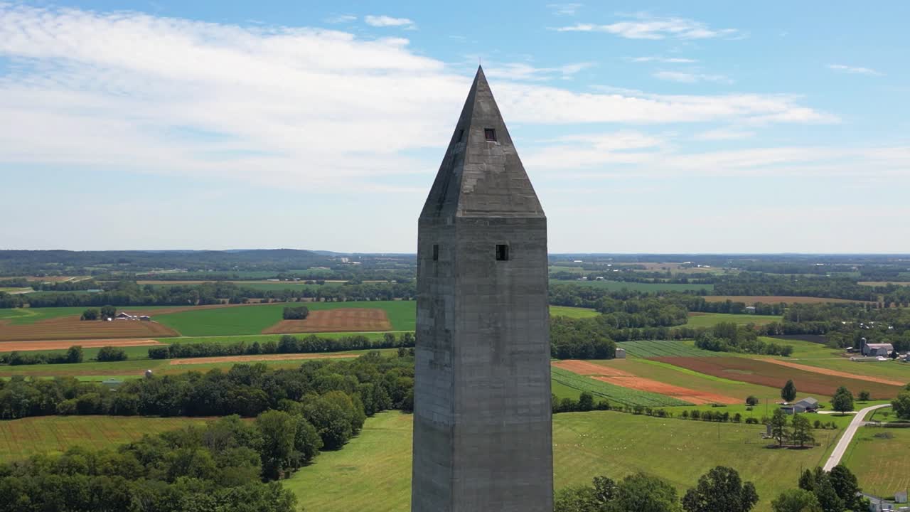 Aerial Dolly zoom, or vertigo shot of the Jefferson Davis Memorial Monument, located in Fairview, Kentucky