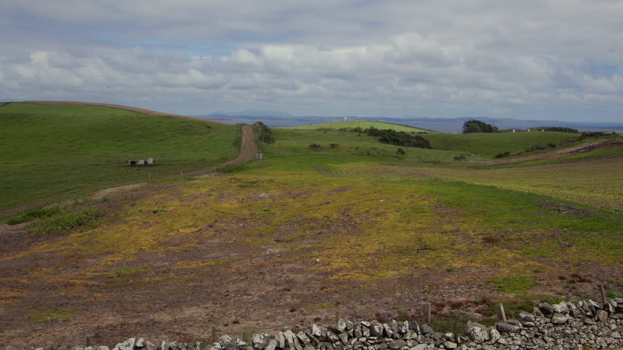 Wide shot of rolling hills taken at Kirkmadrine Chapel, sandhead