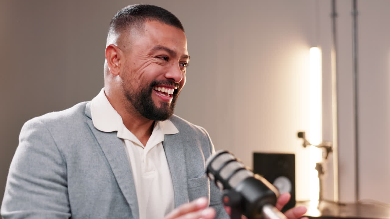 Podcast interview with a man in a studio