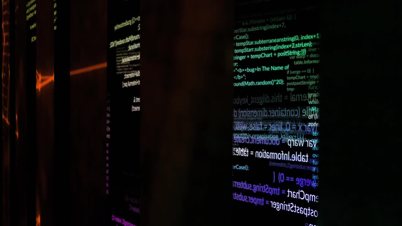 Animation of data processing and shapes on black background