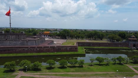 Vietnam-flag-above-the-city-of-Hue,-Central-Vietnam