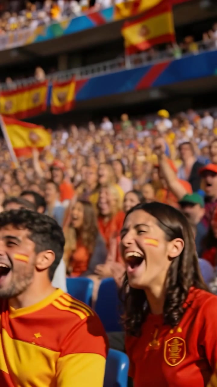 Video vertical: Aficionado masculino gritando con pintura de tonos rojos reaccionando al juego en el campo mientras otros aficionados se unen con banderas.