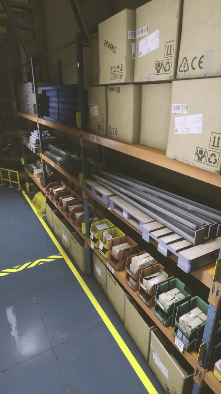 Warehouse corridor filled with stored packages and organized shelves