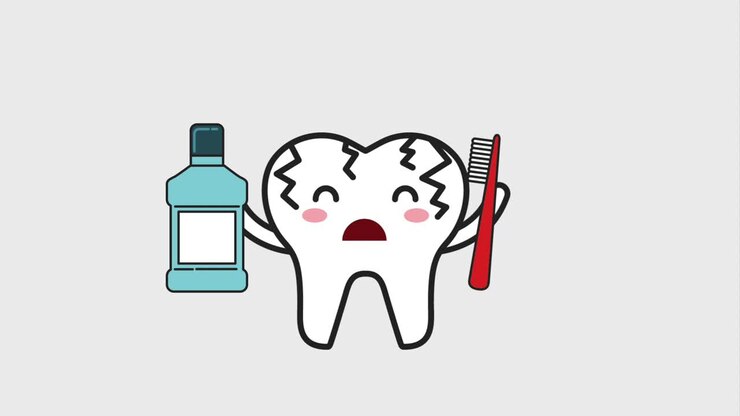 sick cartoon tooth mouthwash brush hygiene dental