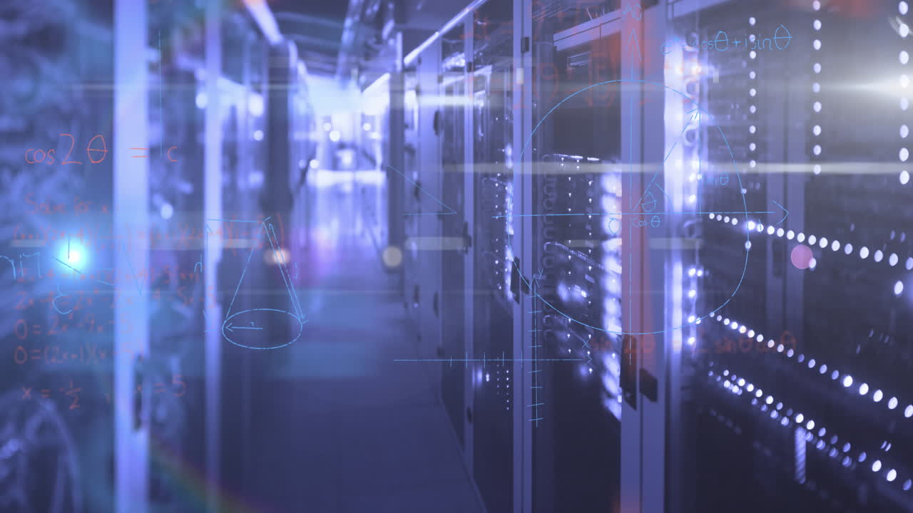 ecuaciones matemáticas contra la sala de servidores vacía