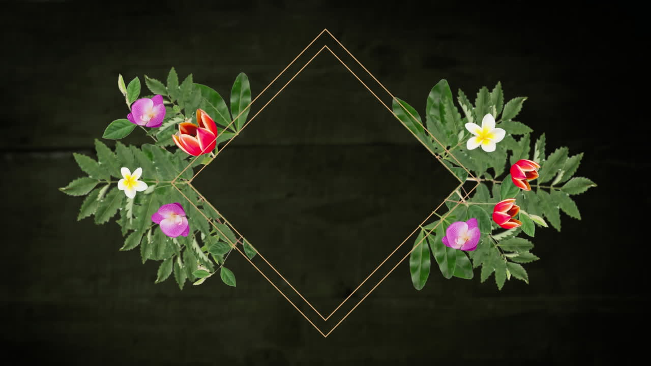 Contorno de diamante com flores e folhagem