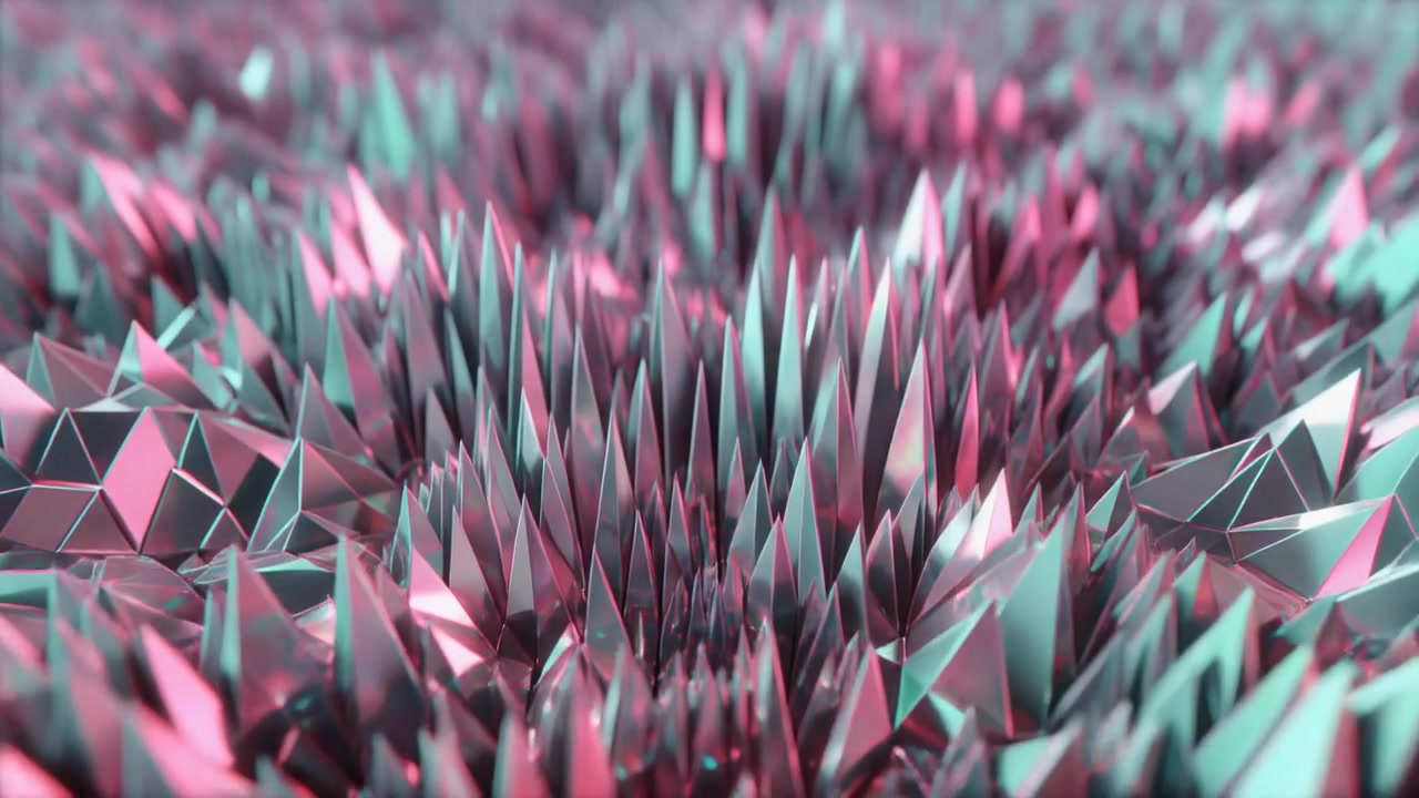 Abstract Background of Moving Metallic Spikes in Pink and Teal