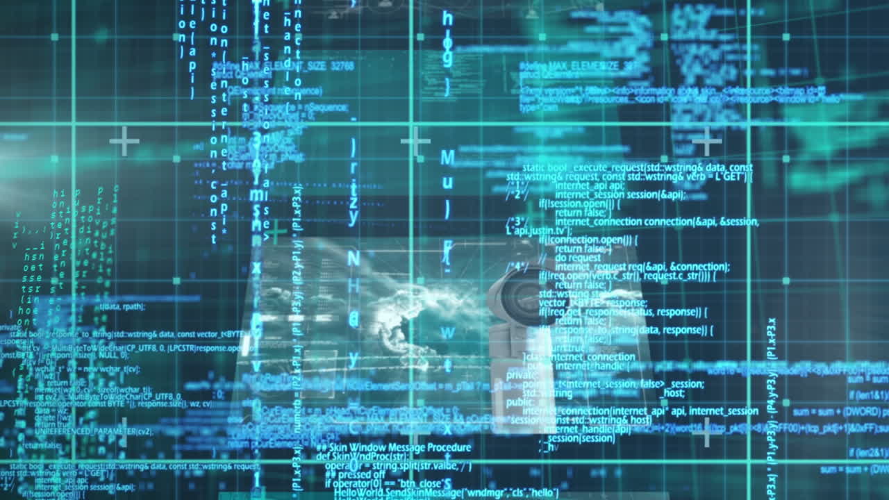 Animation of data processing on screens over grid