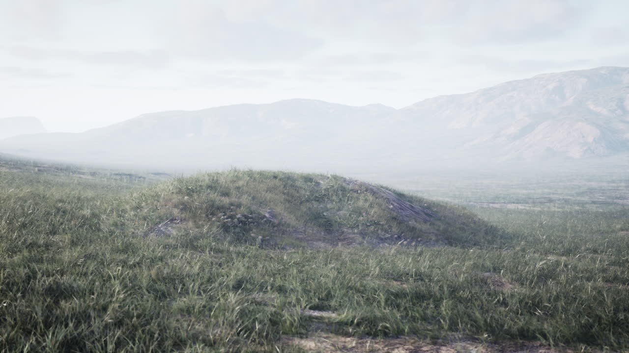 paisaje montañoso tranquilo con niebla