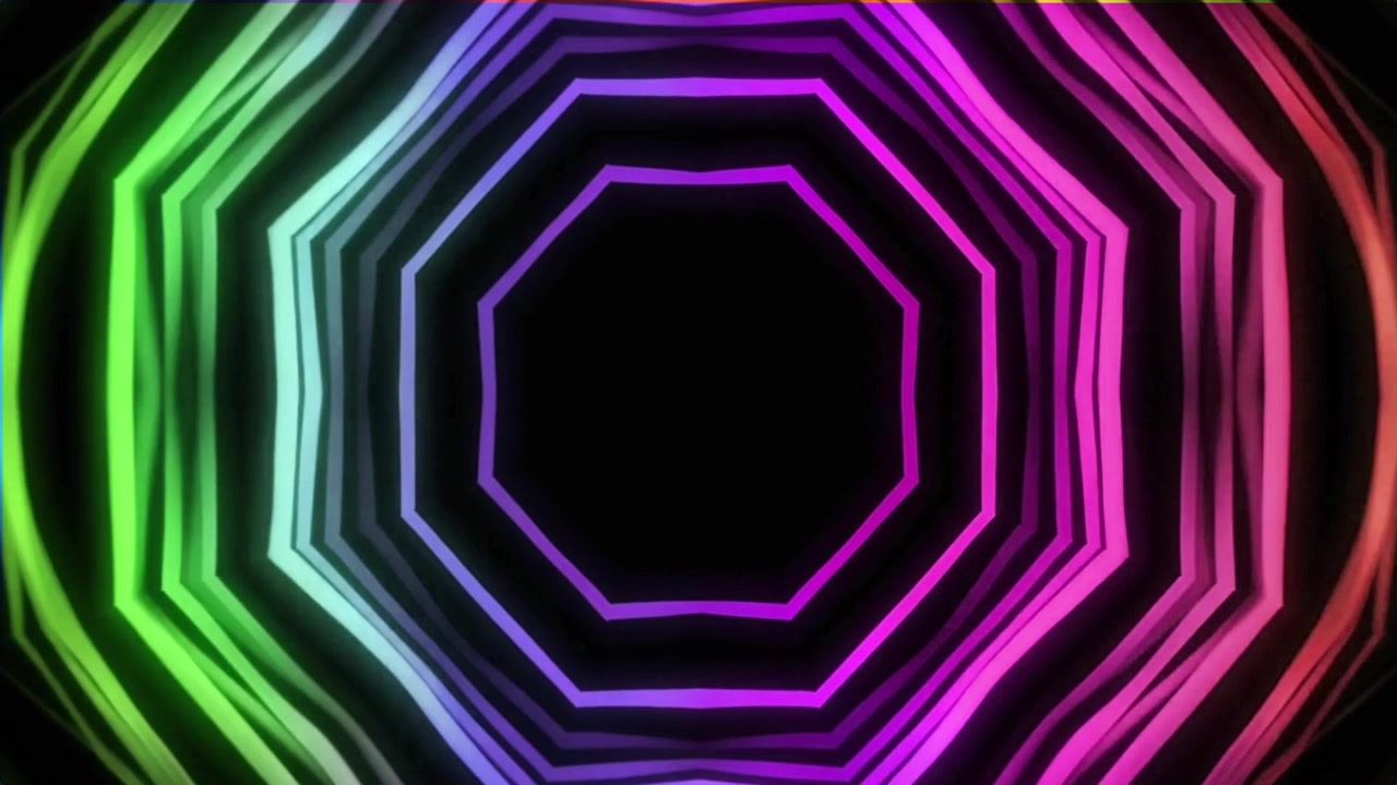 Túnel Octogonal Abstrato de Néon com Luzes Gradientes Pulsantes