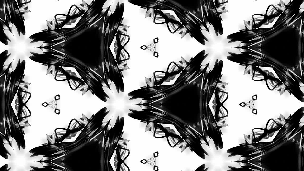 4k seamless looped animation of black and white pattern with ribbons are twisted and formed complex structures like symmetric ornament pattern or kaleidoscopic effect