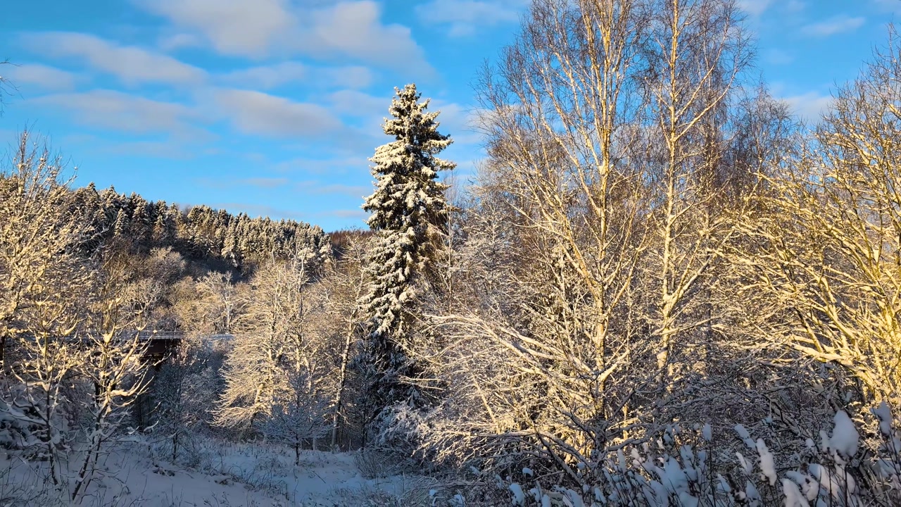 Optagelser af vinterlandskab i Sverige efter snestormen Anna
