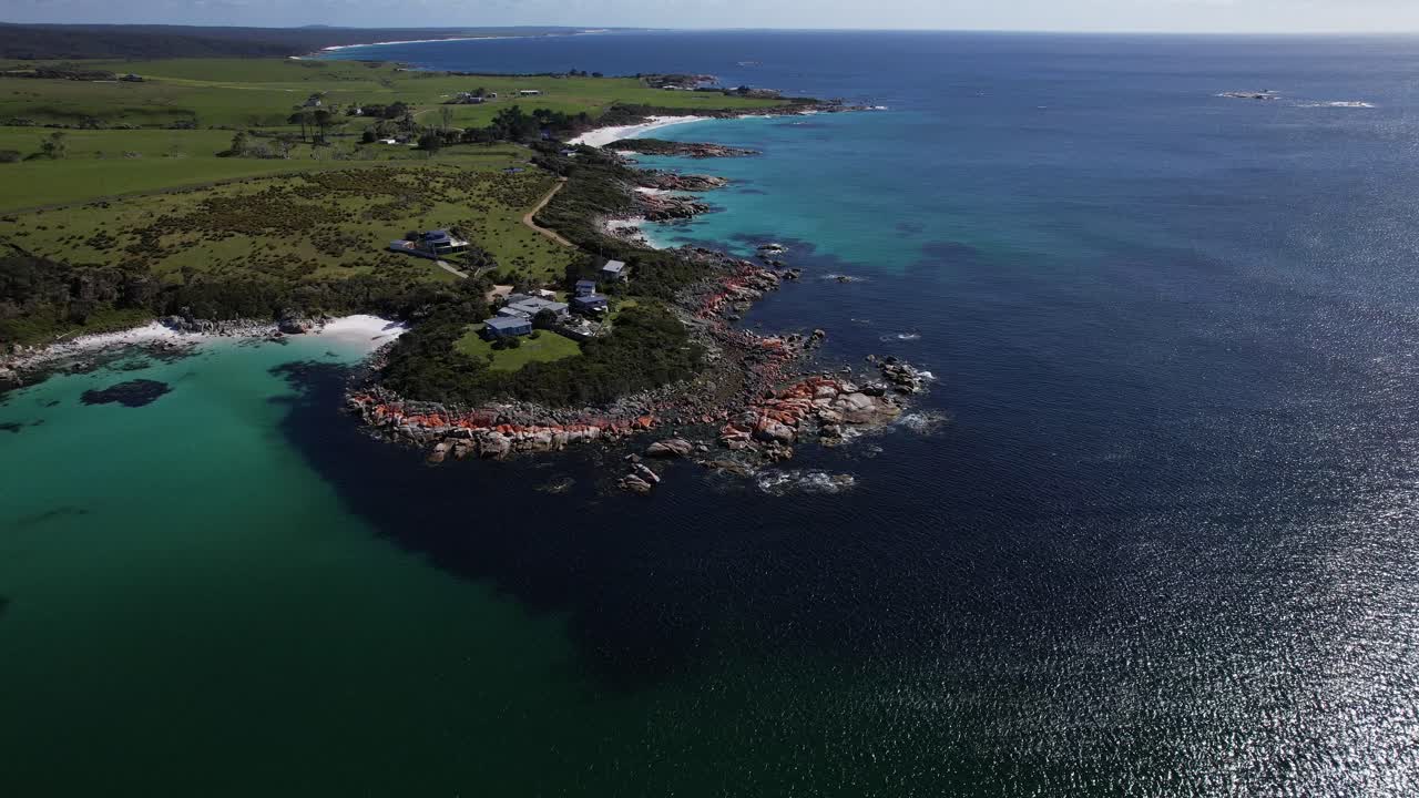 Honeymoon Beach And Surrounding Bay, Tasmania, Australia - Drone Shot