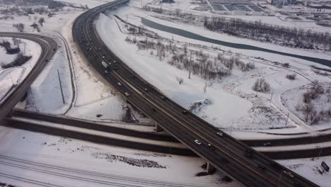 heavy winter traffic on deerfoot highway in calgary