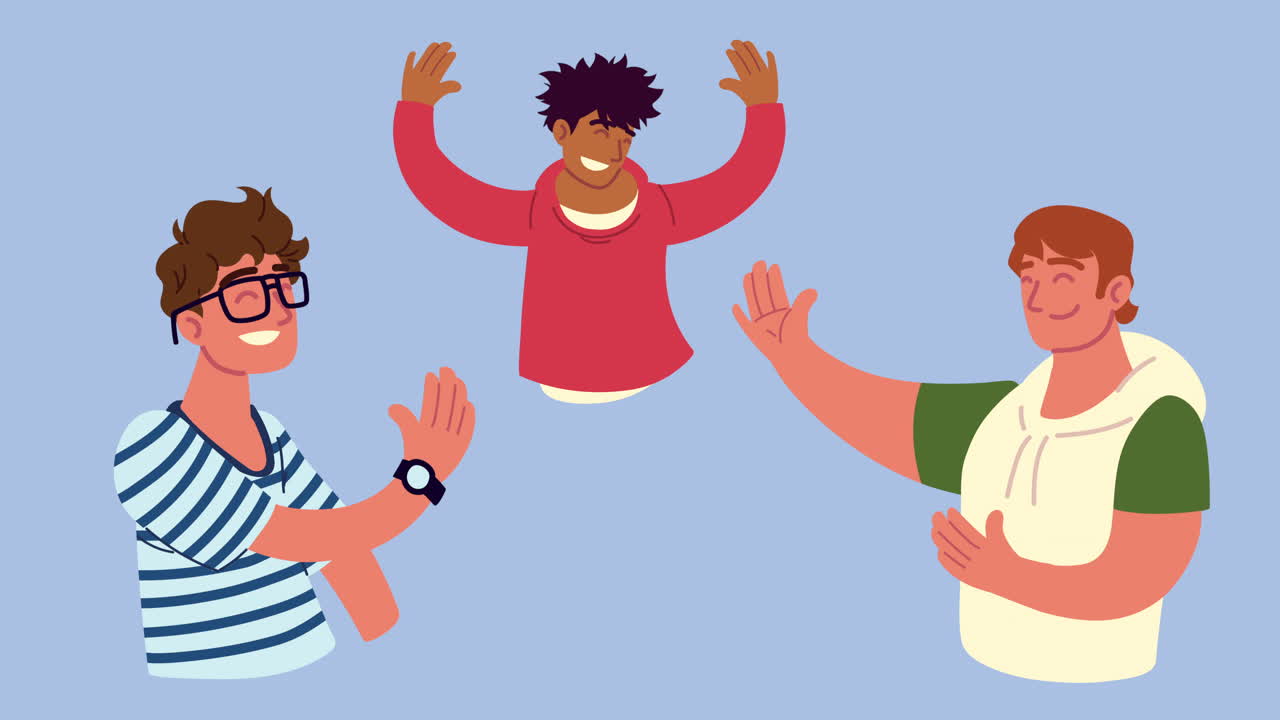 group of men friends characters animation
