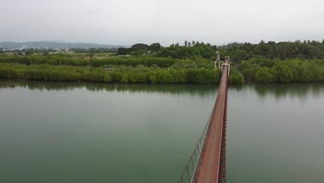 long metal bridge over mangroves