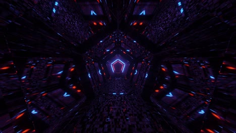 Pentagon-Space-Tunnel-Motion-with-Reflected-Red,-Blue-and-Purple-Light-3D-Motion