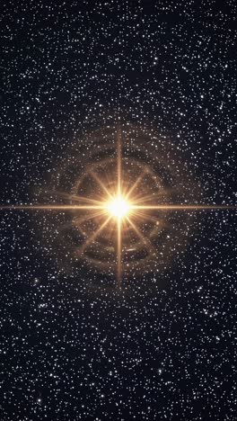a cosmic video concept with a radiant starburst at the center, surrounded by a starry sky