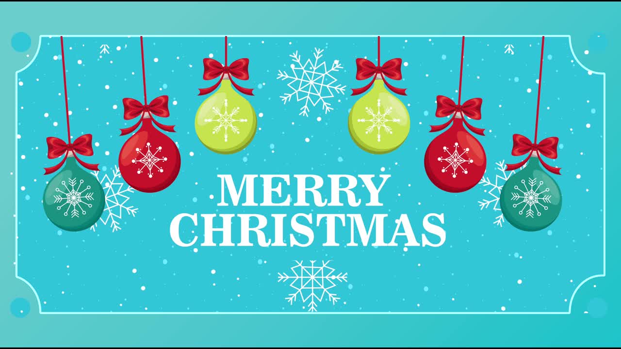 공이 매달린 메리 크리스마스 글자 카드