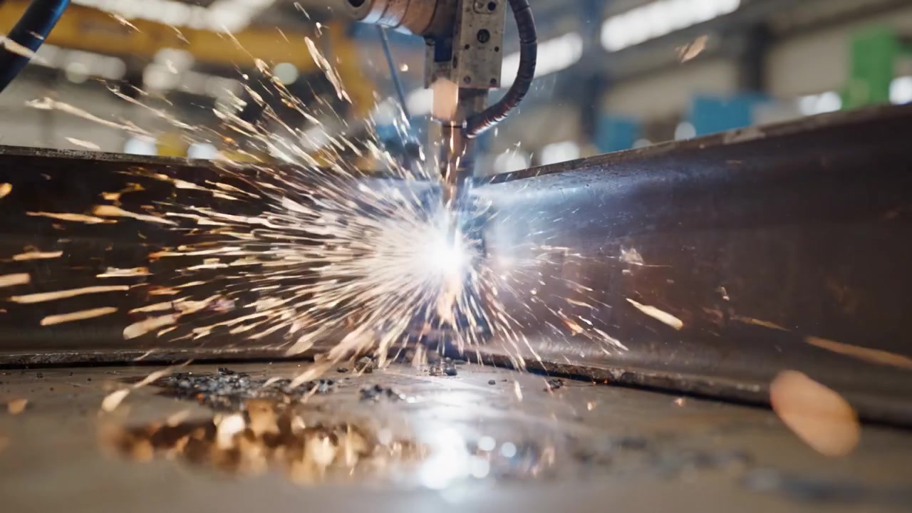 A Close-Up View of Sparks Flying During Metal Cutting in an Industrial Setting, Showcasing the Precision and Energy of the Fabrication Process