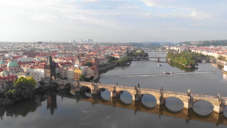 aerial view to vltava river and charles bridge, prague, czech republic