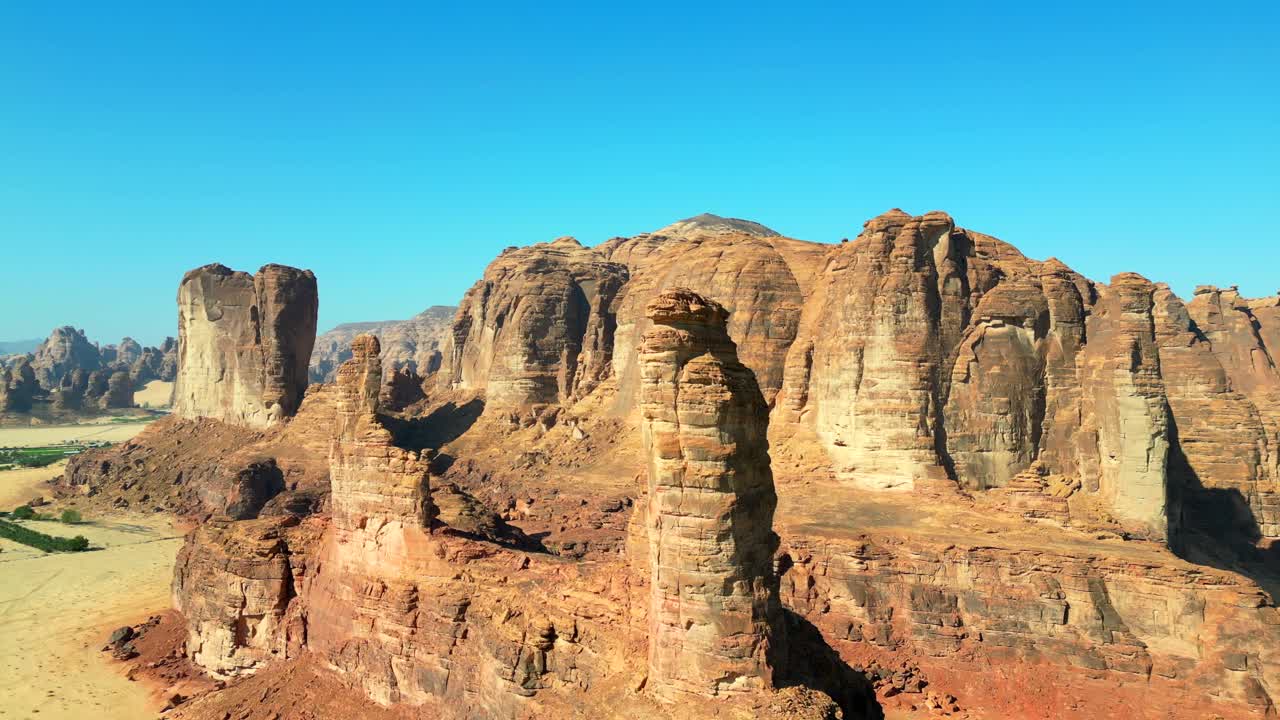 Huge sandstone rocks in desert. Aerial view incredible natural formations