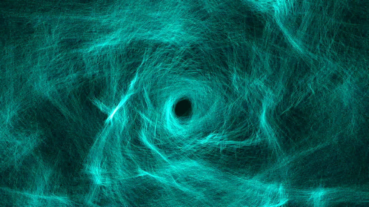 Many astract dust shiny particles in spiral shape, computer generated background, 3D render background