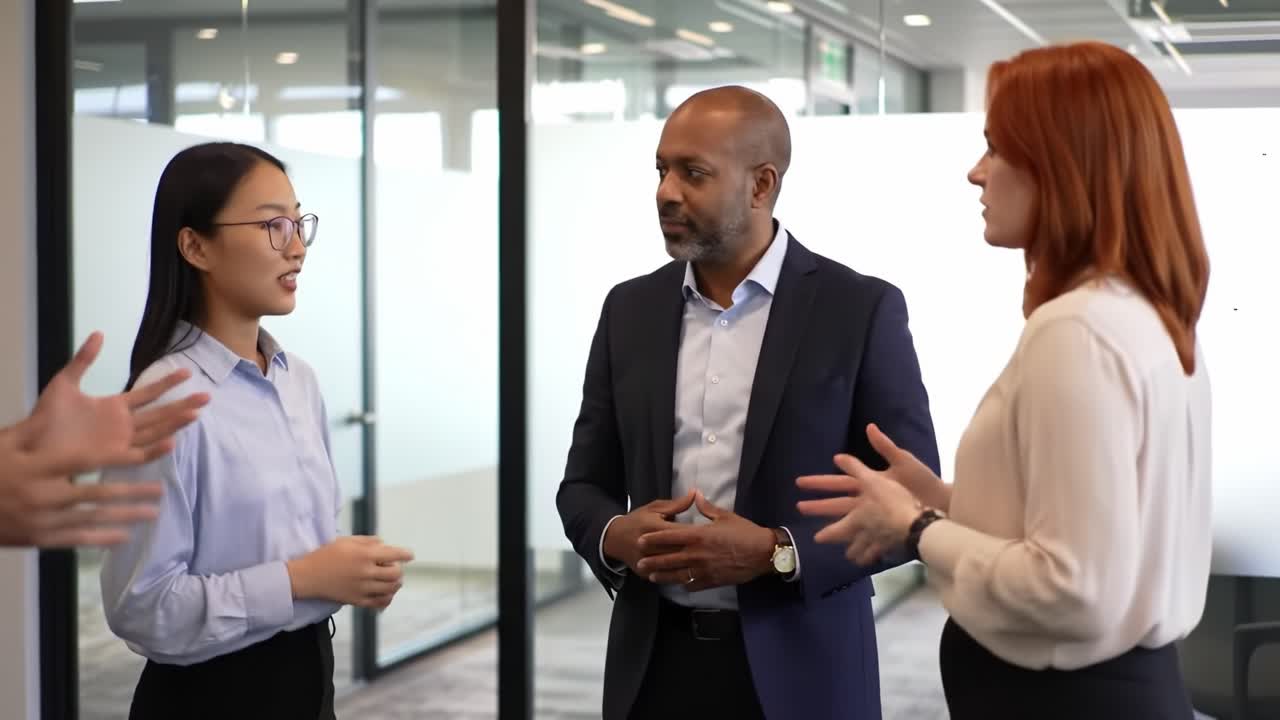 Professional Conversation Among Colleagues in a Modern Office Setting: Engaging Dialogue and Collaboration Represented in Two Frames
