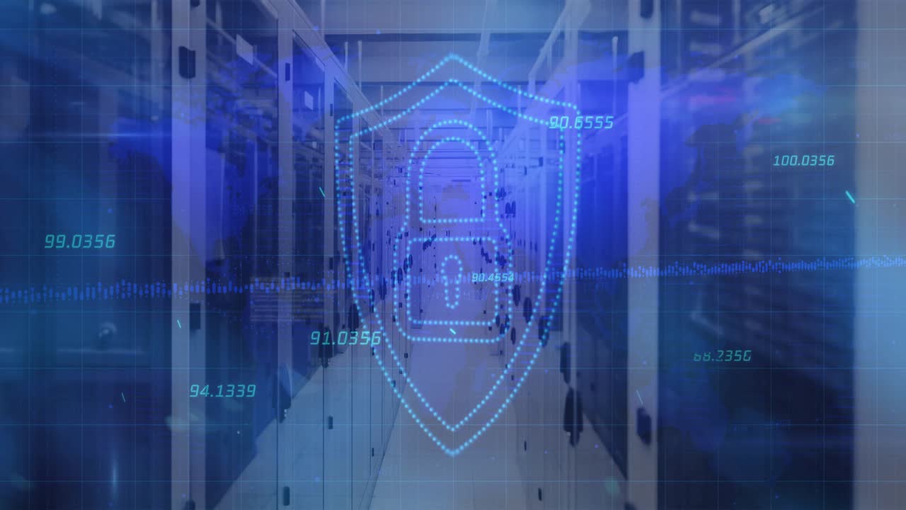 Faint padlock appearing then forming dotted shield, pulsing and scaling to signal active protection