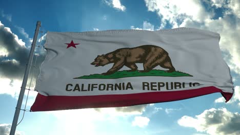 california flag on a flagpole waving in the wind in the sky. state of california in the united states of america