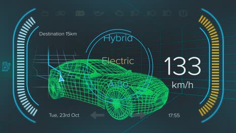 Animation-of-data-processing-over-digital-car-on-black-background