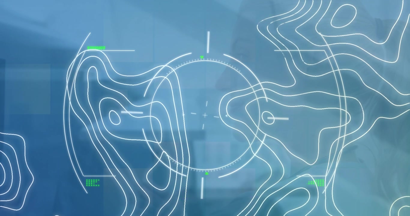 Animation of digital interface and lines over caucasian women