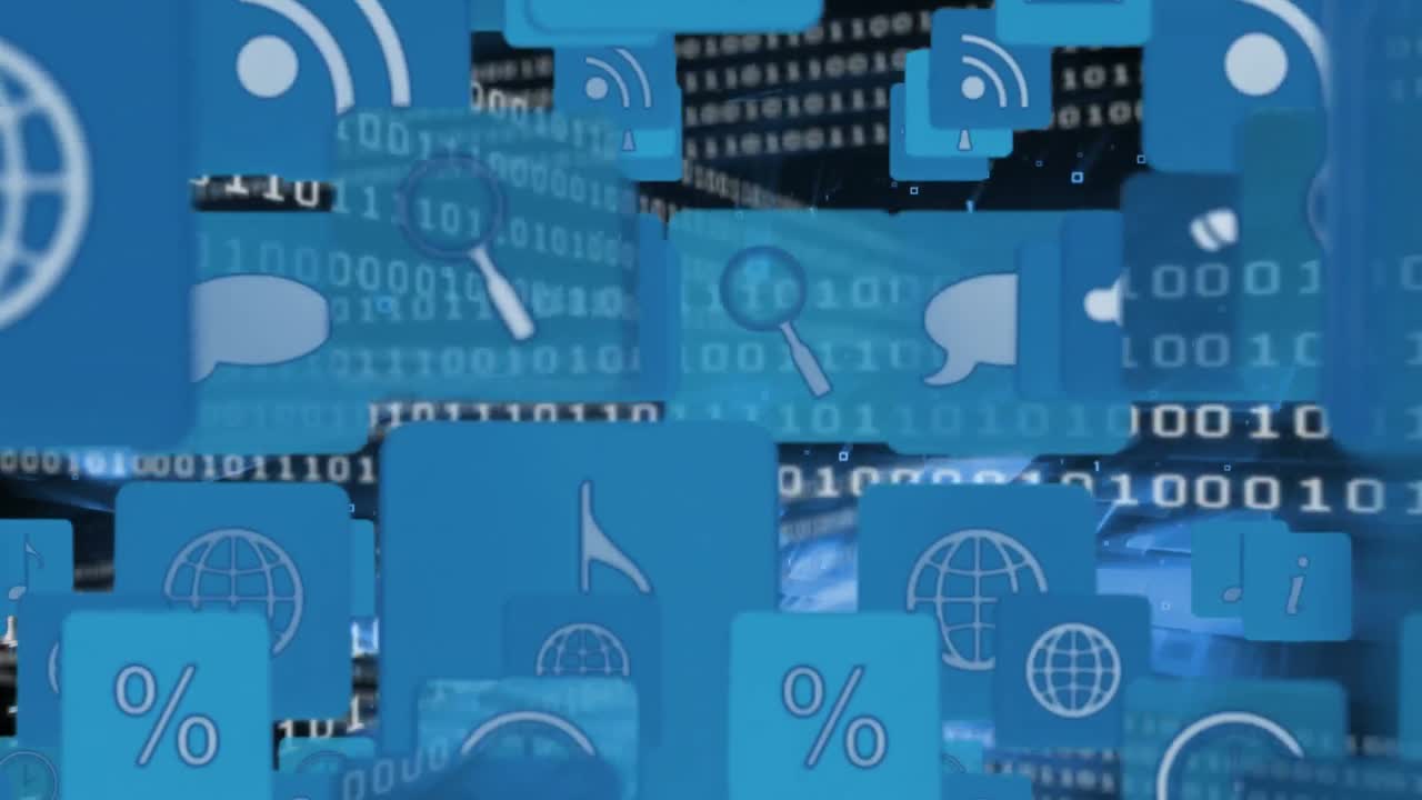 iconos y símbolos de internet con códigos binarios