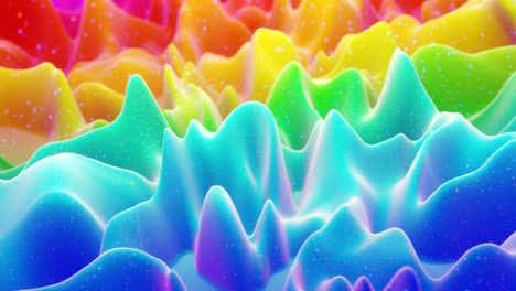 beautiful abstract 3d surface with extrude or displace waves transform in loop. rainbow gradient. soft matte material like sweetness or marmalade with light inner glow, glitters in morphing surface.