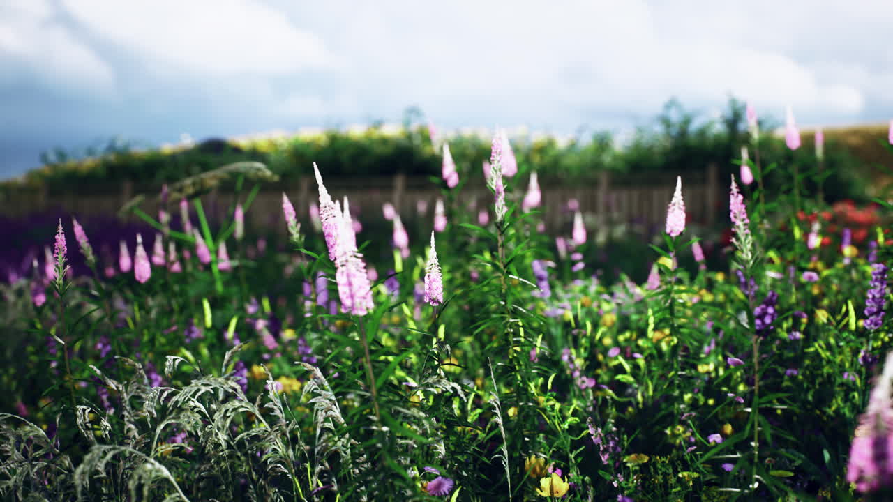 Vibrant wildflowers blooming in a sunny meadow on a clear day