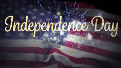 independence day text with flag and fireworks