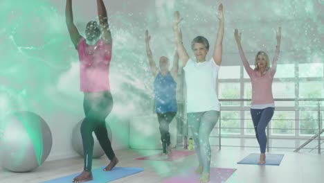 animation of spots over diverse group of seniors exercising