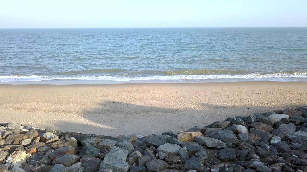 drone 4k video of deserted empty calm beach Ireland Scotland England shore