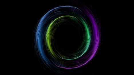 Animation-of-colourful-light-trails-forming-circles-on-black-background