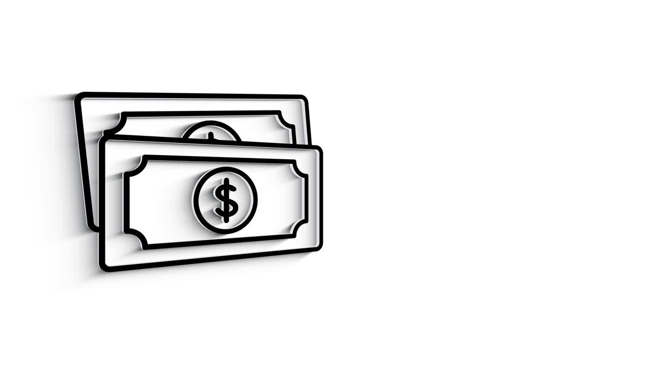 3D Line Icon Money Animation on white background.