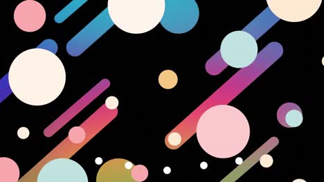 animation of colorful shapes and dots over dark background