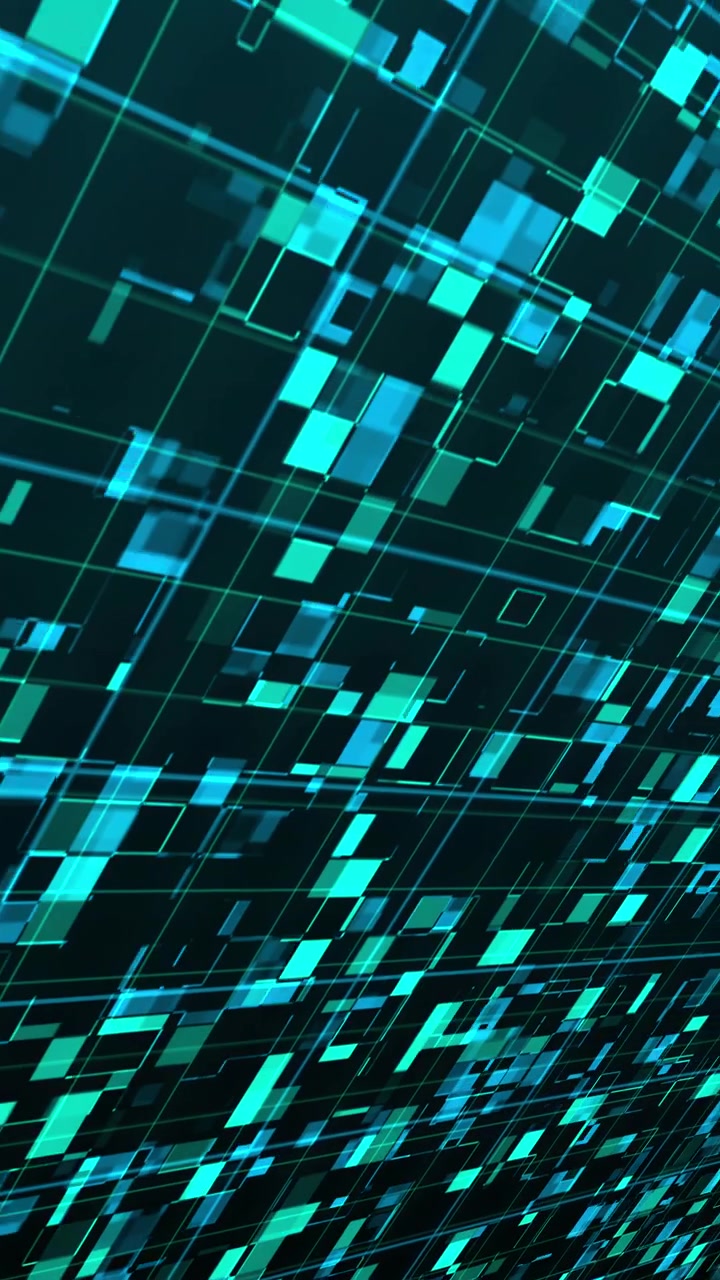 Abstraktní digitální pozadí s pohybujícími se modrými geometrickými čtverci