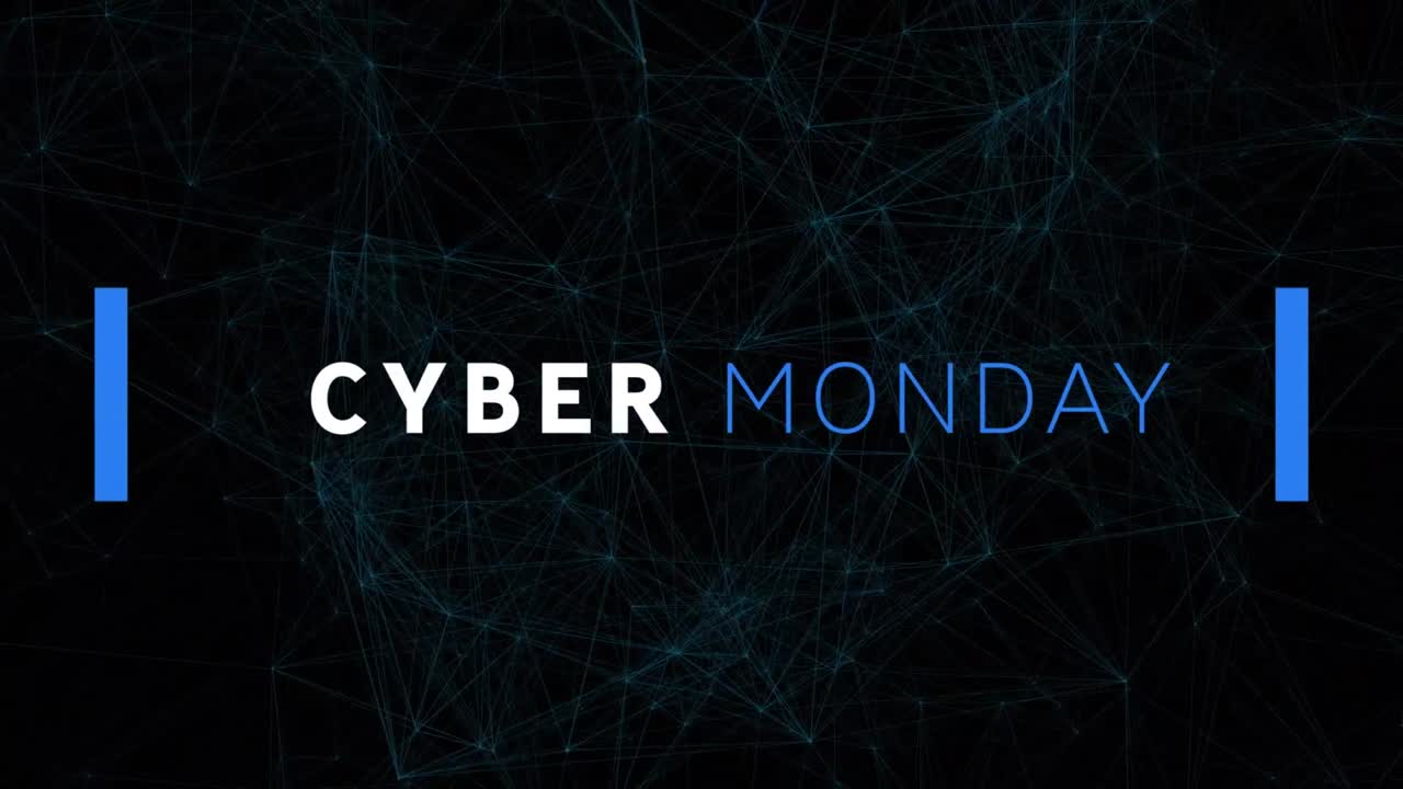 Animation of cyber monday sale text over networks of connections