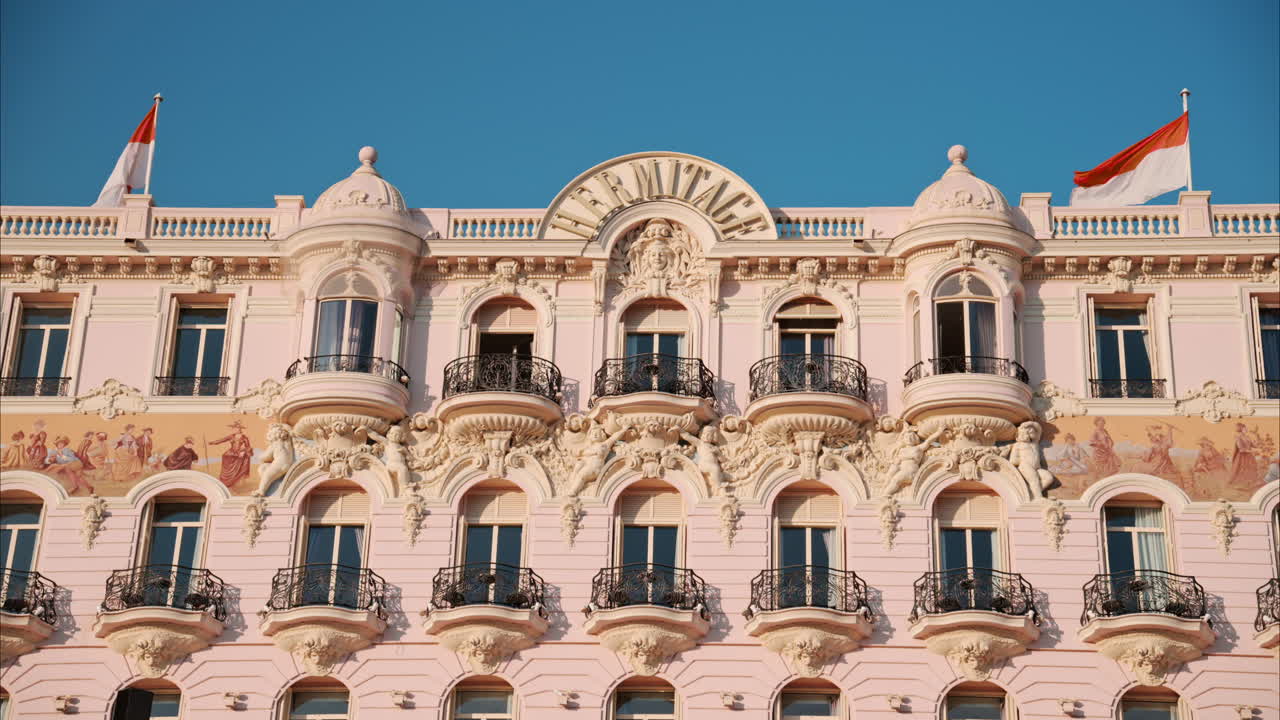 Monte Carlo, Monaco - October 14, 2024: The facade of Hotel de Paris in daylight
