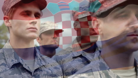 animación de la bandera de croacia sobre varios soldados varones en uniforme