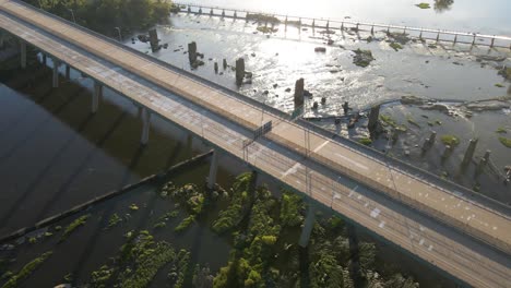 Bridges-Over-James-River-in-Richmond,-Virginia-|-Aerial-View-Panning-Up-|-Summer-2021