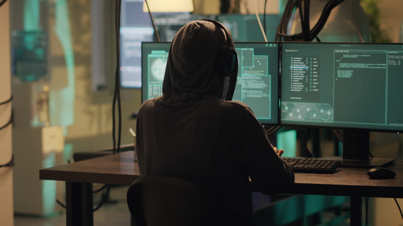 Hacker working with computer code