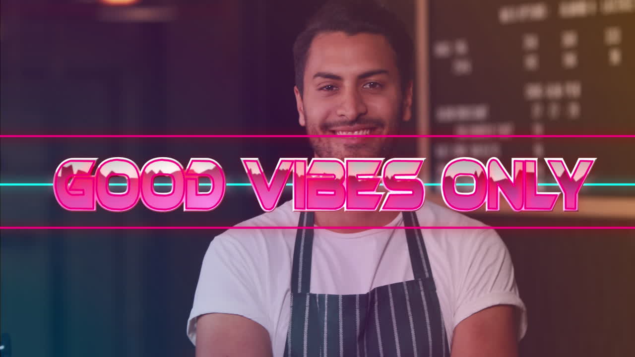 animación de buenas vibraciones sólo sobre un feliz barman biracial